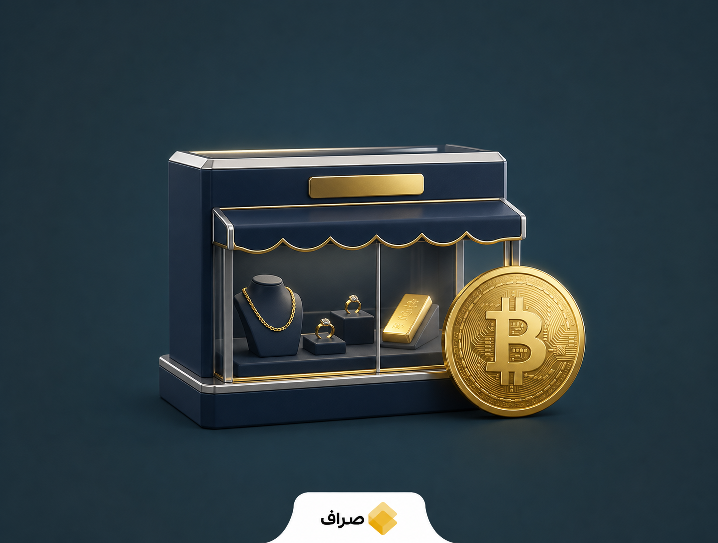 تصویر نمادین خرید طلافروشی برای تأمین بیتکوین